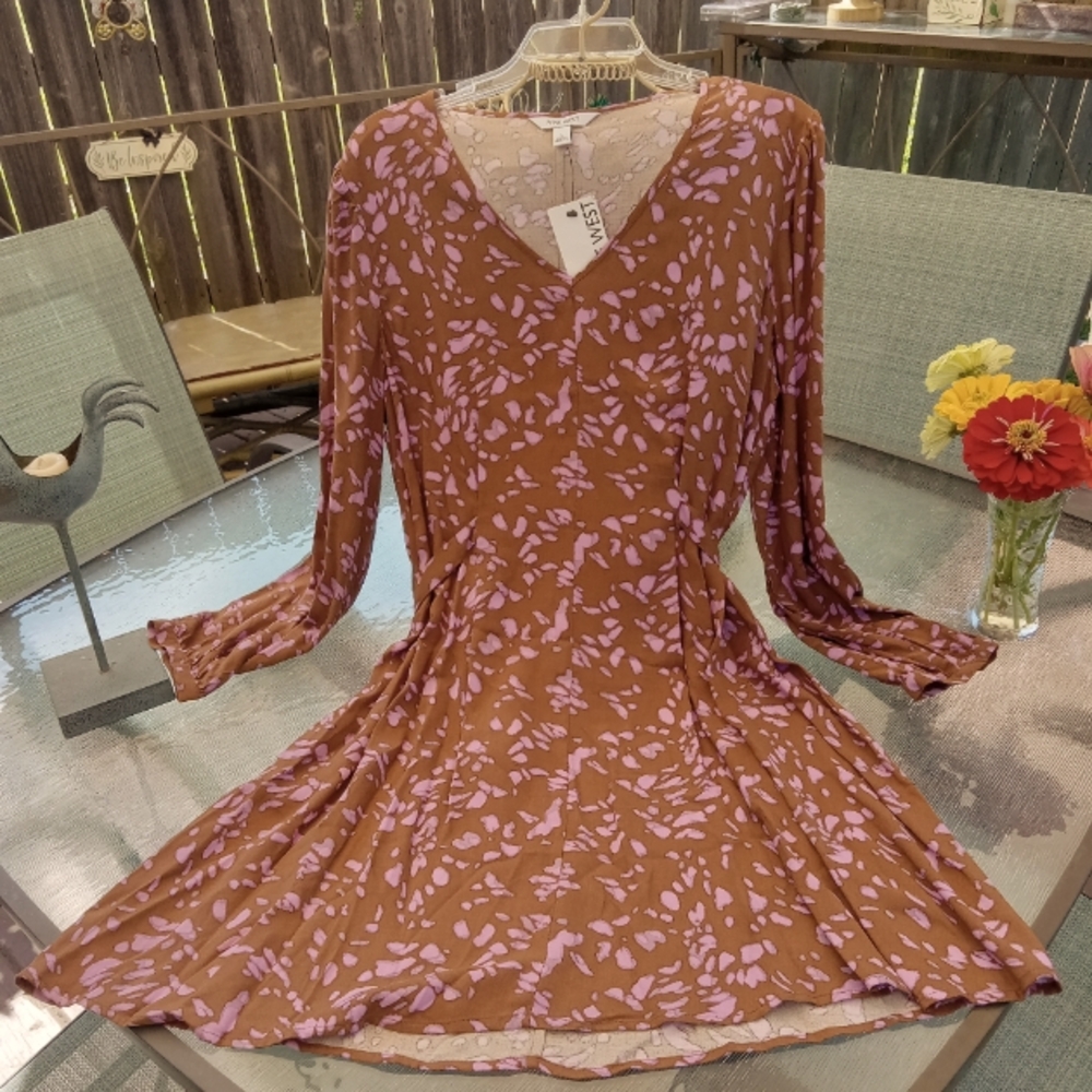 NWT Nine West Knot-Back Long Sleeve Dress, L